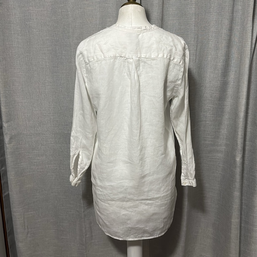 L.L. Bean 100% Linen Tunic Blouse-Sz S-White-V Neck Detail-Pop Over Style-EUC - Picture 3 of 16
